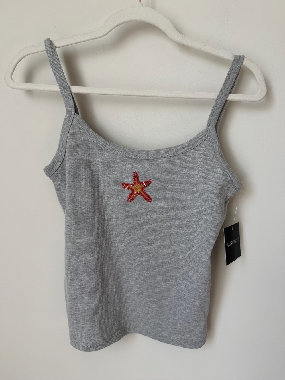 Grey beaded starfish cotton Tank top